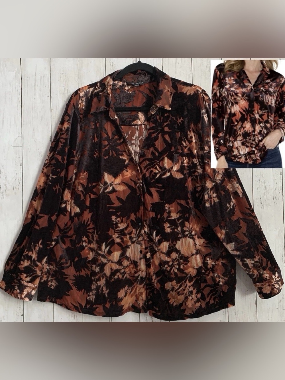 Liverpool Brown & Black Floral Button-Front Shirt